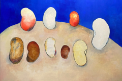 Plato con Pallares. Acrylic on canvas, 123 x 150 cm